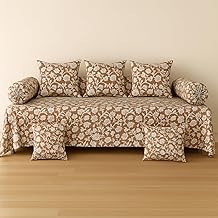 Diwan Set Covers | Diwan Bedsheet Set of 8 Pieces | Diwan Covers with 1 Single Bedsheet, 2 Bolster Cover, 5 Cushion Covers | 100% Microfiber Diwan Set for Living Room Dining Hall (Brown)