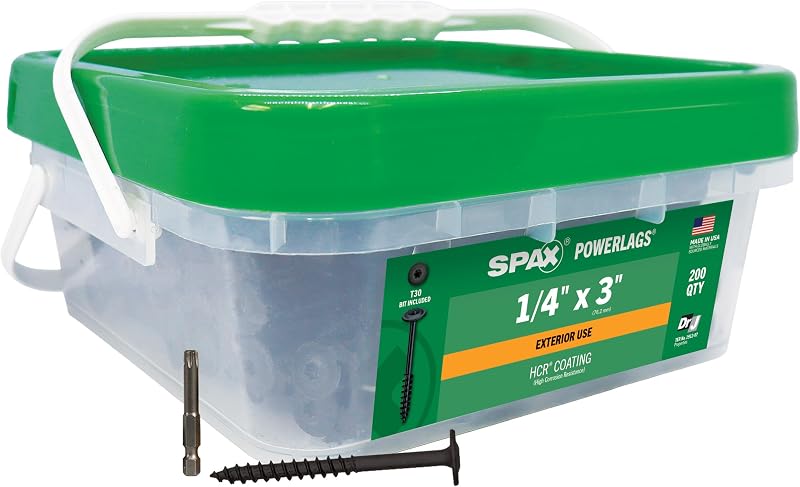 1/4" x 3" Powerlags Exterior Washer Head Structural Wood Lag Screws (200 pcs) T30 T-Star Heavy Duty