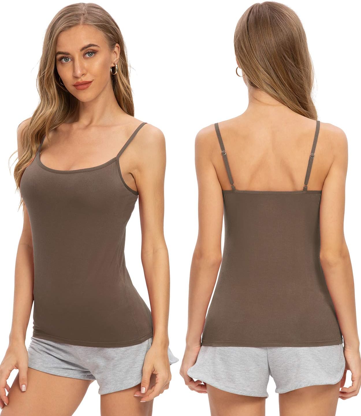 Air Curvey 4 Pack Camisole Tops for Women Basic Undershirt Tanks Adjustable Spaghetti Straps Camis Seamless Soft Layering Top Black White Apricot Coffee M image 3