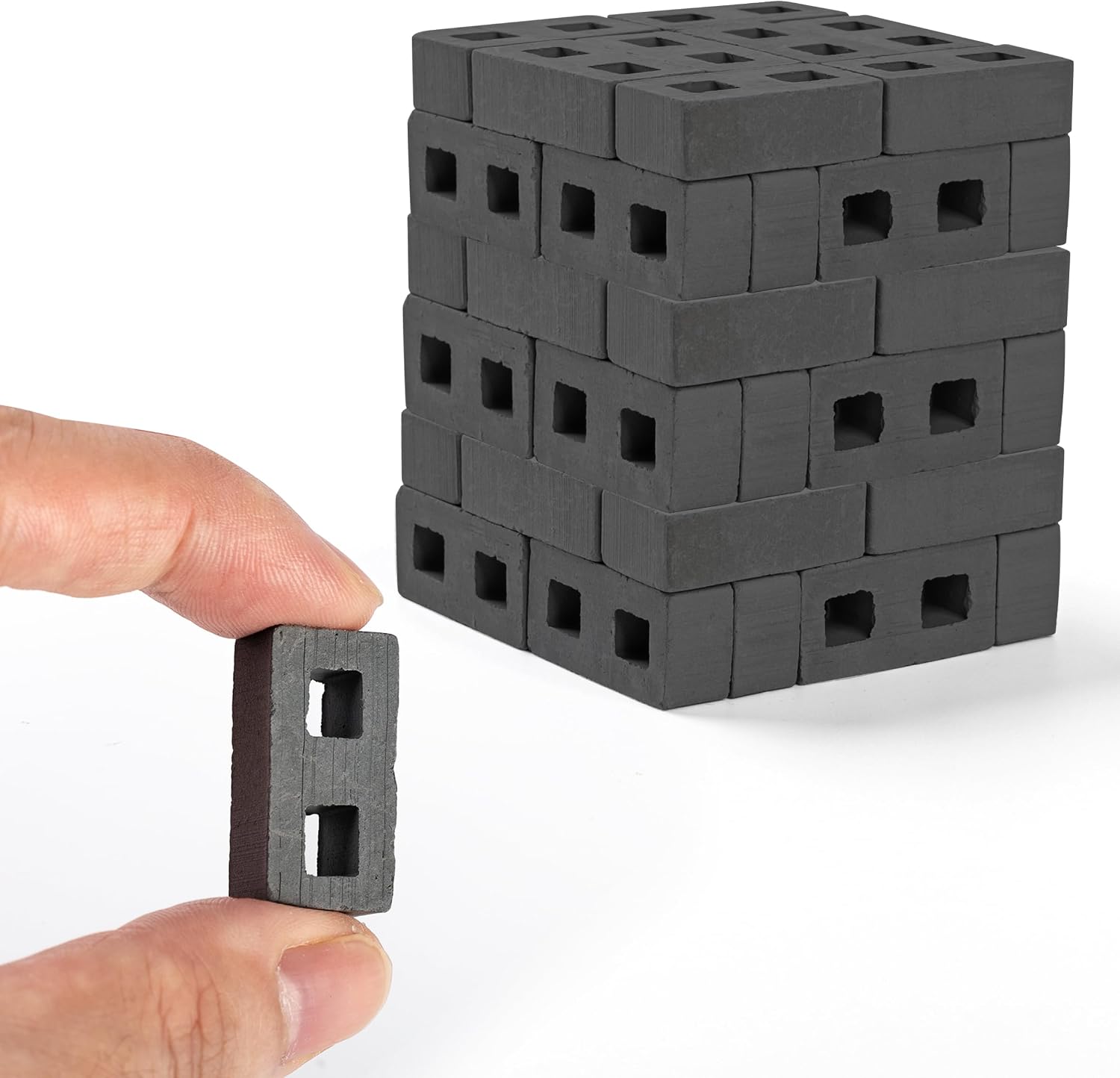 60Pcs Mini Bricks for Crafts 1/12 Scale Cinder Blocks Miniature potter's Clay Blocks for Garden Landscaping Model Architect Buildings DIY Construction Office Desk Toys Supplies (Grey)