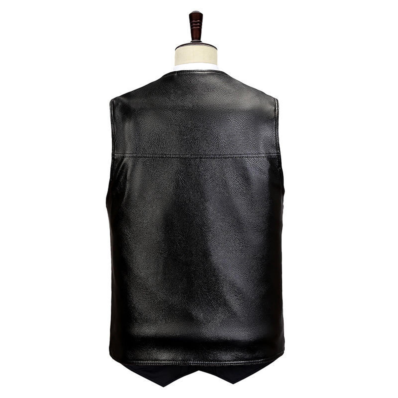 CALANDIS™ Waistcoat Utility Jacket Punk Mens PU Leather Vest for Sports Fishing Winter 2XL Black | Coats & Jackets | I2-image-26
