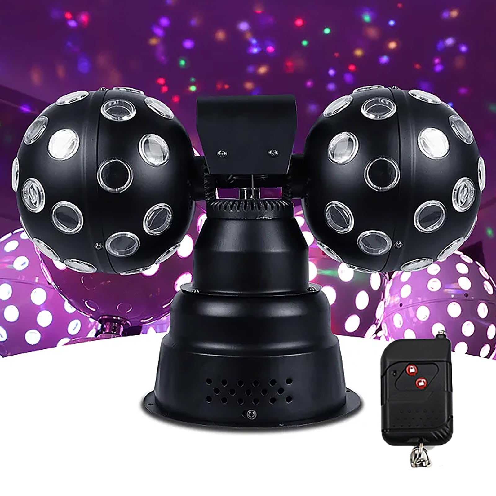 Double Ball Disco Light, Disco Party Light Sound Activated with 9 Colors Light Beads and Remote Control, 360°Rotating Infinitely, Add Vibe for Show Club, Christmas Rave, Dance, Show