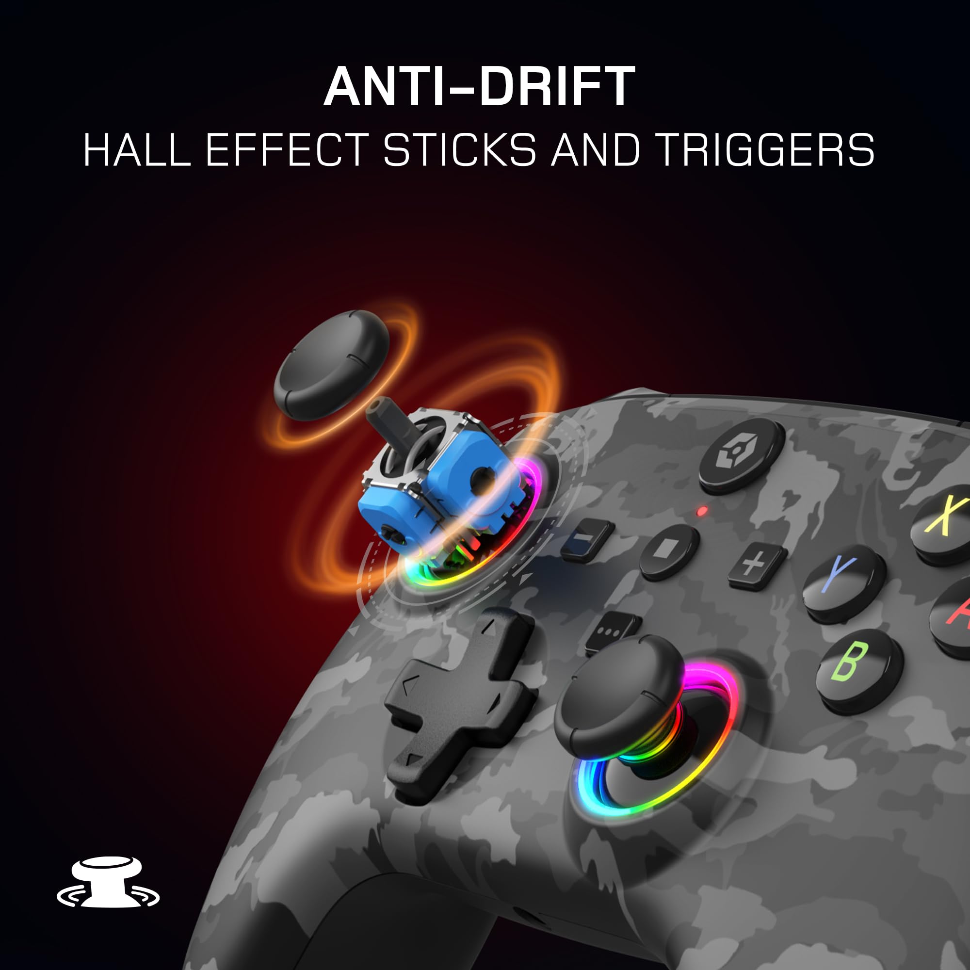 Gioteck WX5+ Dark Camo - Wireless Controller for Nintendo Switch 2 - Chat Menu Button - Hall Effect Thumbs and Triggers - Customisable RGB - Programmable Back Buttons