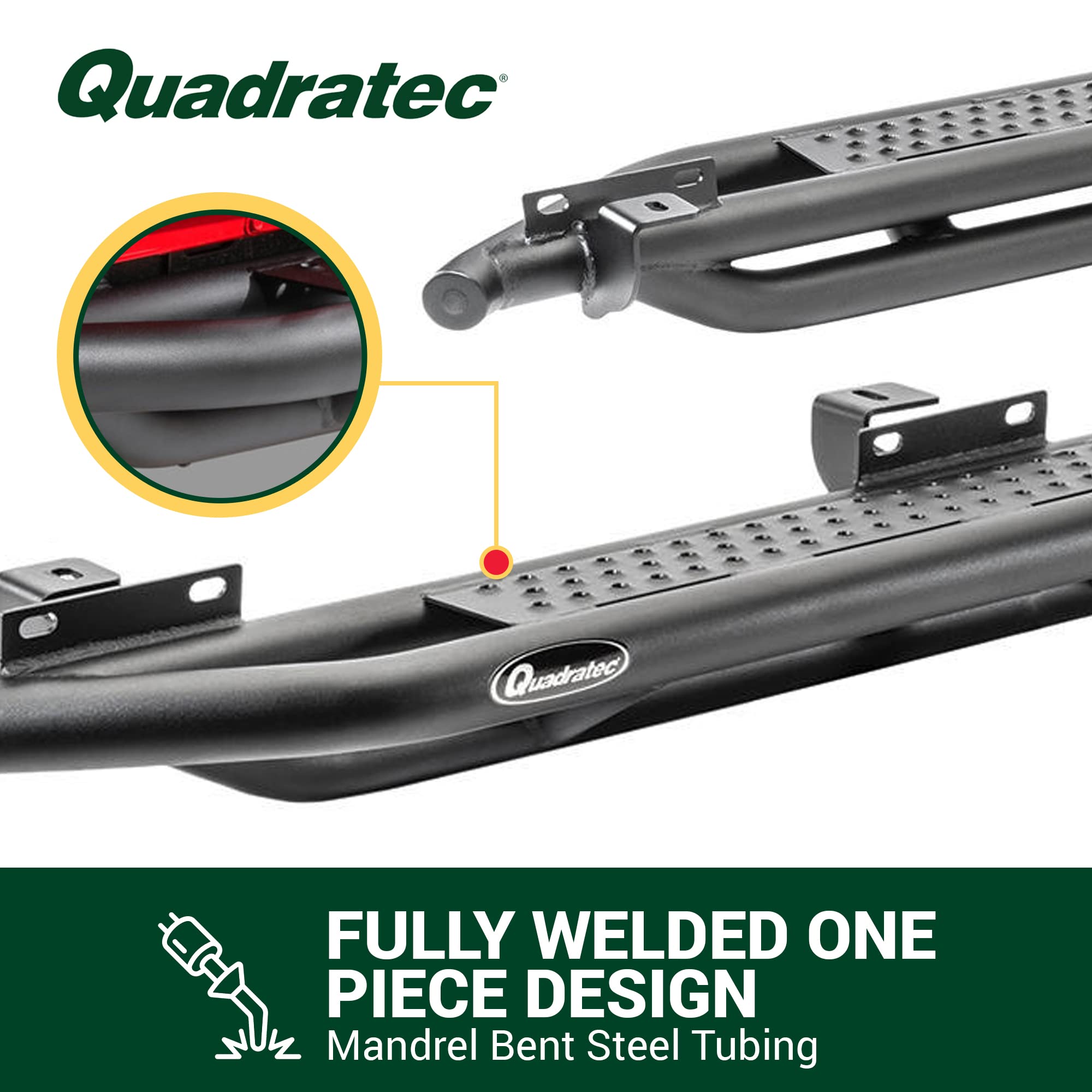 Quadratec QRC Side Armor Rocker Guards with Step, Pair of 2 - Fits Jeep Wrangler YJ, TJ, JK, JL 2-Door & 4-Door - Solid Welded Steel - Black Powder Coated Finish - Side Step Running Boards (JK 4-Door)