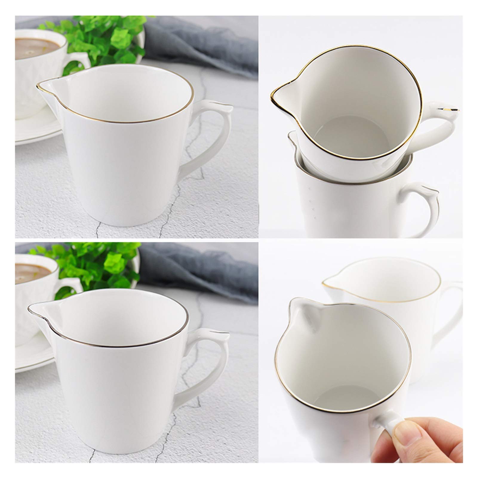 Mini pichet à crème Classique en céramique Blanche Pure avec poignée, pichet à Lait, pichet à café, Ensemble de crémier en Porcelaine, pichet à Sucre et à crème (Or Blanc) (Gris Blanc)