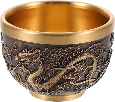 ARTIBETTER Kung Fu Teacups Chinese Copper Tea Cup Vintage Dragon Pattern Tasting Cup Embossed Traditional Mugs for Coffee Espresso