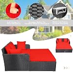 Happygrill Canapé extérieur pour lit de jour en rotin avec oreillers coussins rembourrés et pied en aluminium robuste, mobilier en patio en osier pour jardin de porche