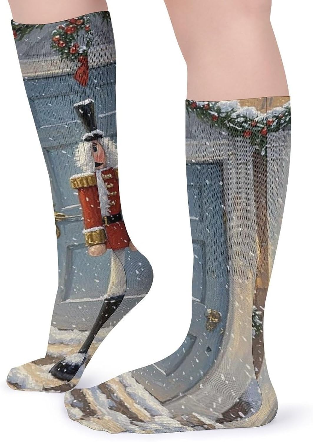 Breathable Crew Sock, Moisture Wicking, Athletic Calf Socks, Cozy | Vintage Nutcracker Compression Socks for Women Men, Lightweight High Work Socks for Business, Casual