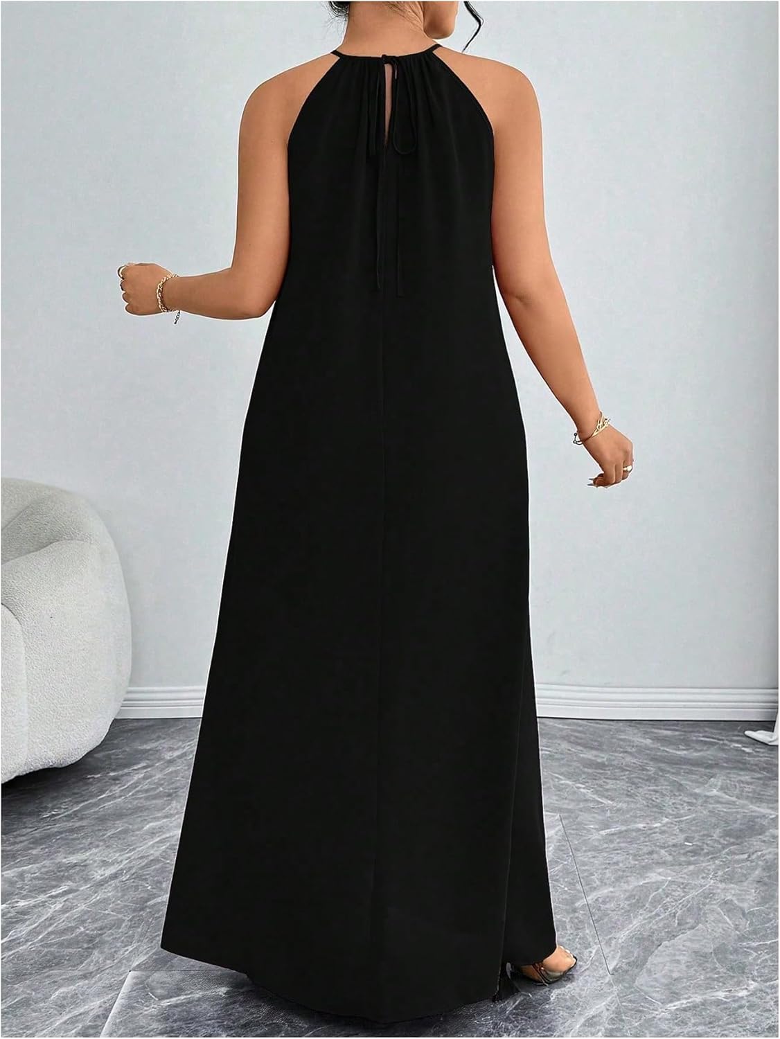 Women's Plus Size Halter Maxi Dress Cut Out Sleeveless Summer Vacation Flowy Dresses - Image 2