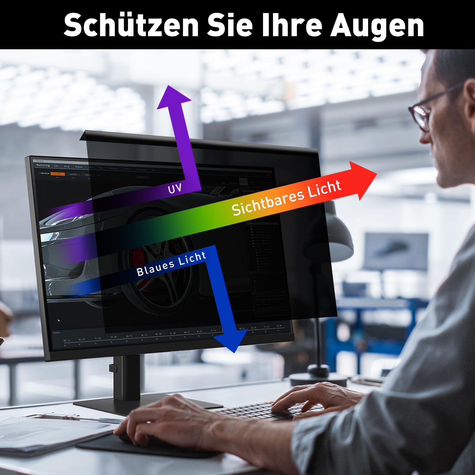 27 Zoll Hängender Blickschutzfolie für Computermonitor mit 16:9, Hochtransparent und Nicht Verschwommen, Keine Installation erforderlich, Anti-Blaulicht, Anti-UV, Kratzfest, No Anti-Glare