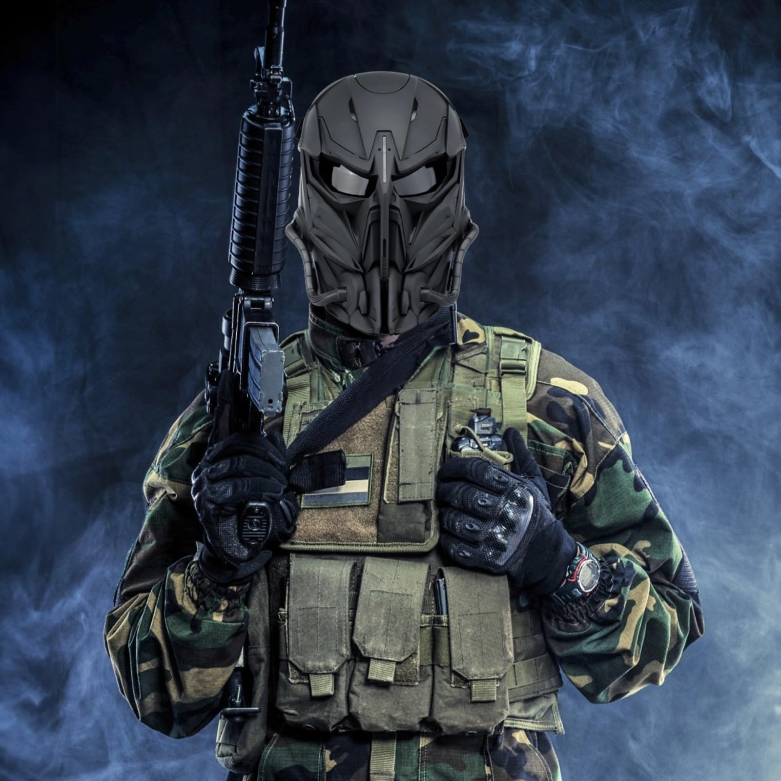 Airsoft osłona twarzy czaszki, osłona twarzy na całą twarz do paintballu i gier BB Gun, regulowany sprzęt CS Cosplay z wentylacją, poduszka z gąbki, przezroczysta soczewka PC, na Halloween i zajęcia