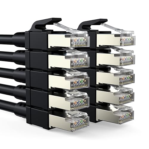 CABNEER Cable Ethernet Cat8 de 15 pies (paquete de 10), 40 Gbps2000 MHz Cat-8 de alta velocidad STP RJ45, cable de conexión blindado resistente para