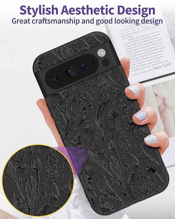 Toycamp for Google Pixel 8 Pro Case - 6.7 Inch Women Girls Flower Floral Cute Phone Cover Black Frosted Slim Fit Design Soft TPU Shockproof Protective Girly Unique Pretty Fashion for Google 8 Pro Case by Toycamp - Used condition - Image 4