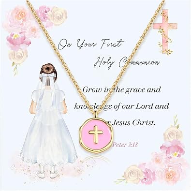 Cross Necklace for Women Dainty 14k Gold Plated Necklace - First Communion Baptism Confirmation Birthday Christmas Gifts Jewelry