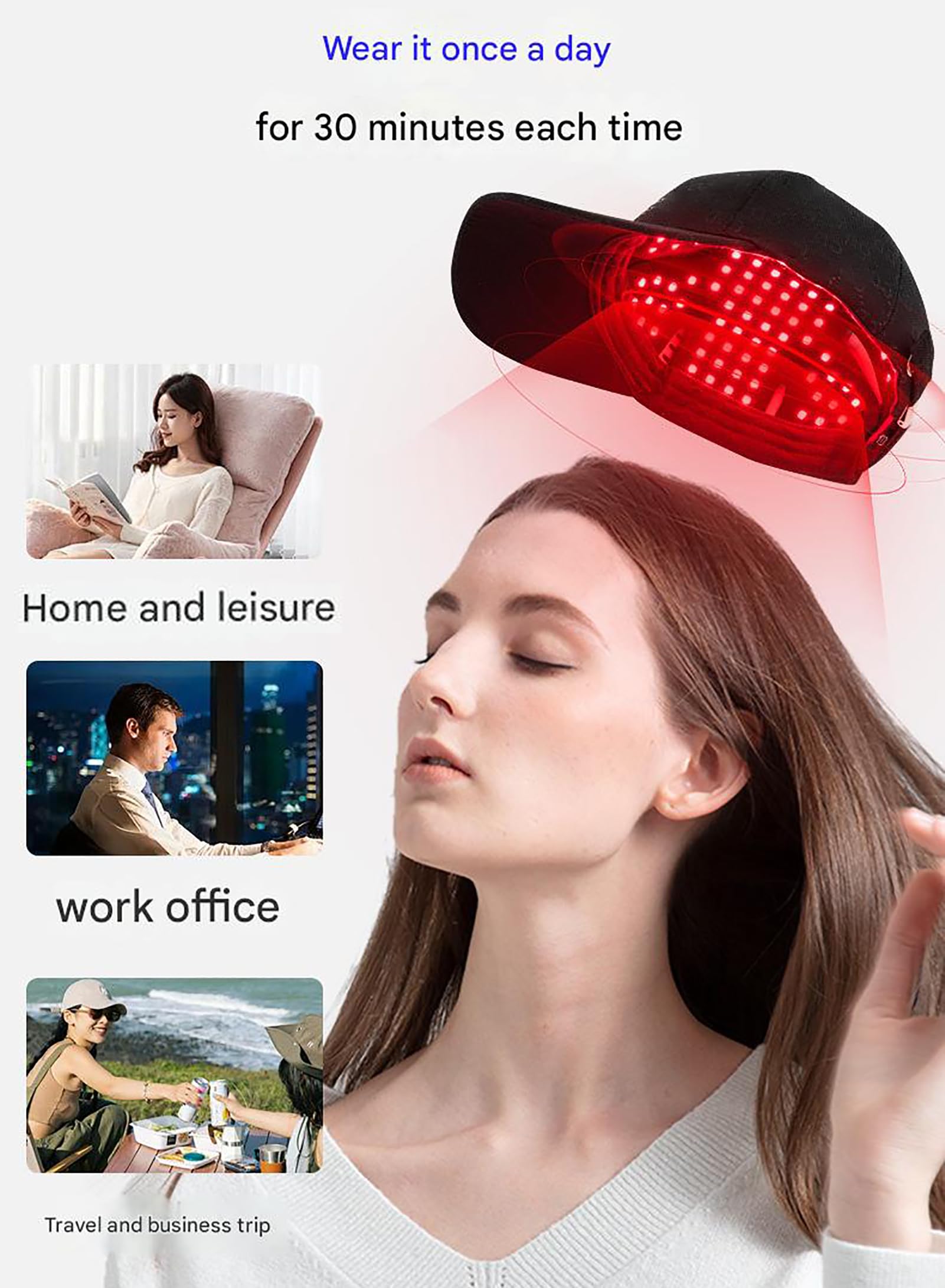 GOURIXIN Terapia de luz roja para el Crecimiento del Cabello, Equipo LLLT de 650 nm/850 nm/420 NM, Gorro para el recrecimiento del Cabello, 160 LED, tamaño Ajustable