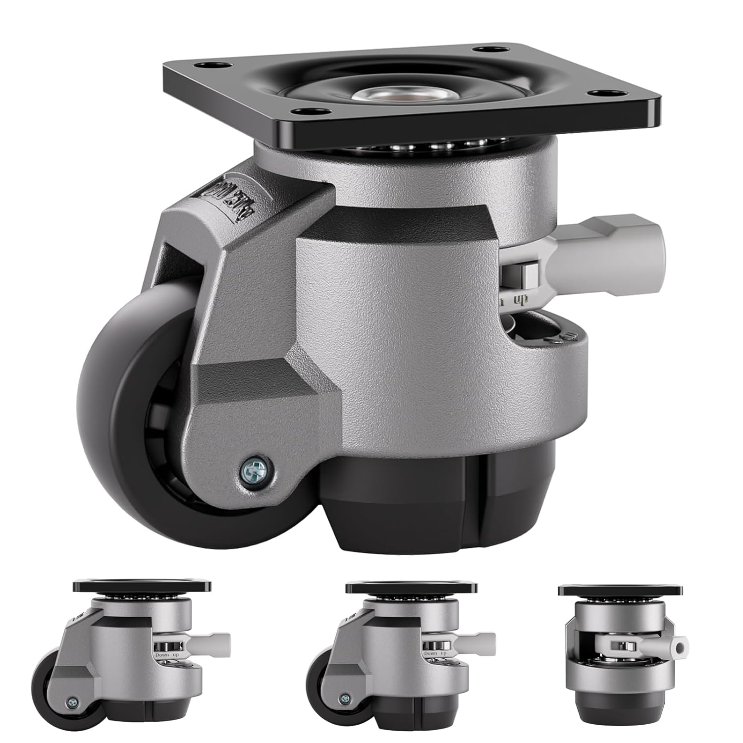 Heavy Duty Casters 2" Inch Leveling Casters Wheels Set of 4 with Ratchet Handle 2200 Lbs Capacity Height Adjustable Workbench Retractable Caster with Adjustable Leveling Feet (No Bolts and Nuts) T60