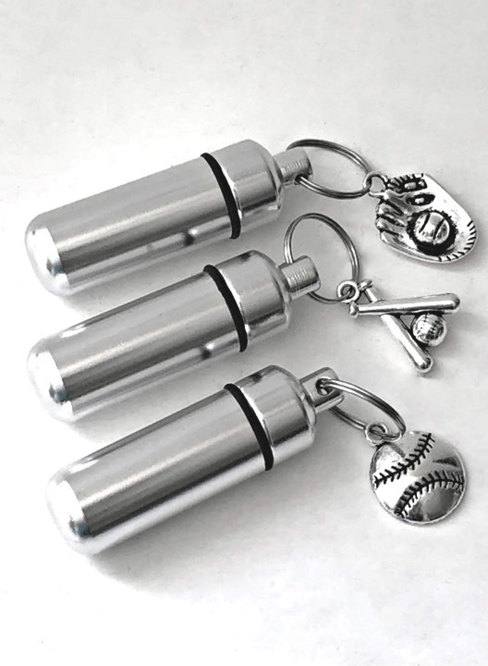 Pasco Specialty ProductsSet of Three Silver Assorted Baseball Cremation URN Necklaces - with 24" Ball Chains, Velvet Pouches & Fill Kit