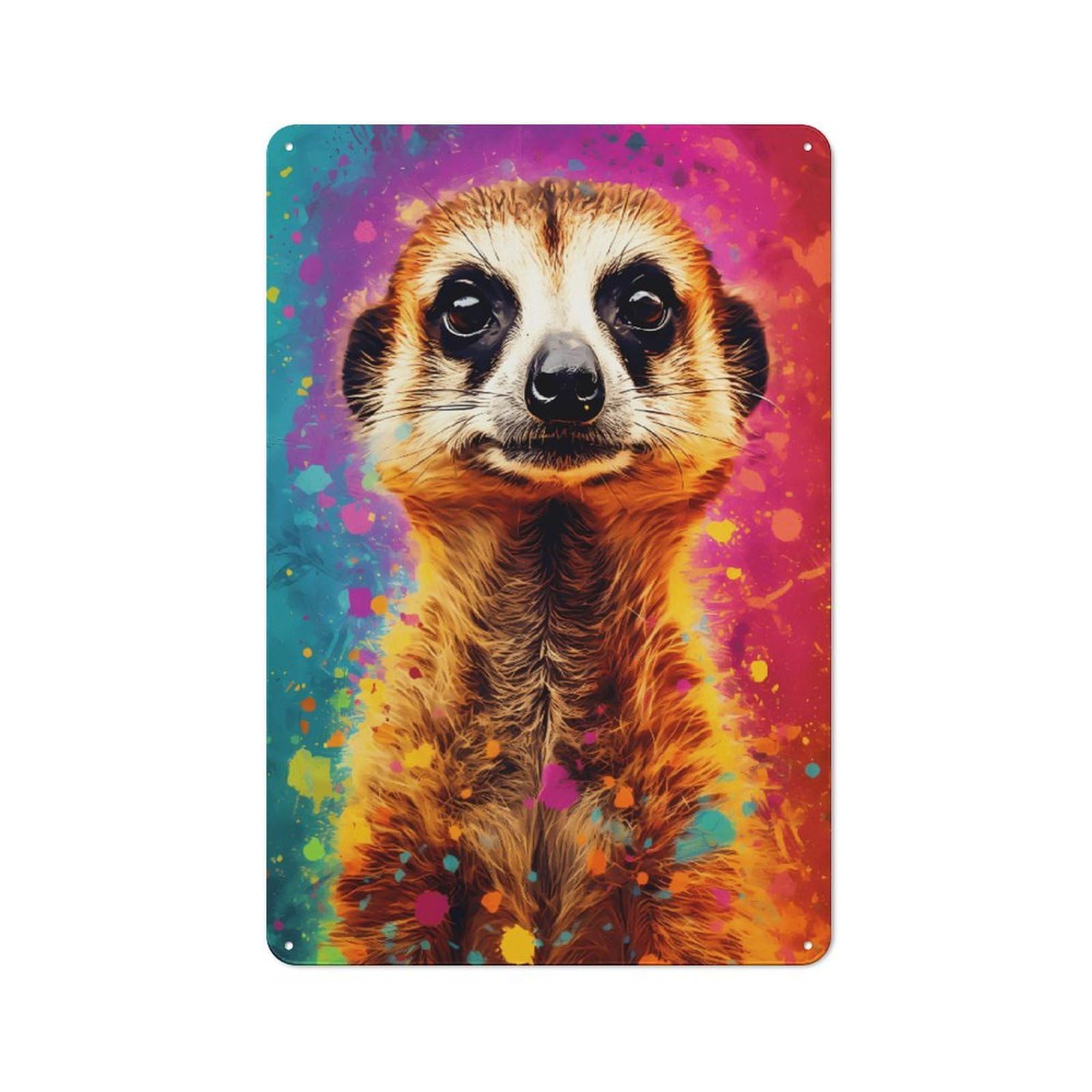 Junmoney Style-1 Colorful Meerkat Art Print Printed Metal Sign 30X20cm For Studio Or Craft Room, For Creative-Space Collectors