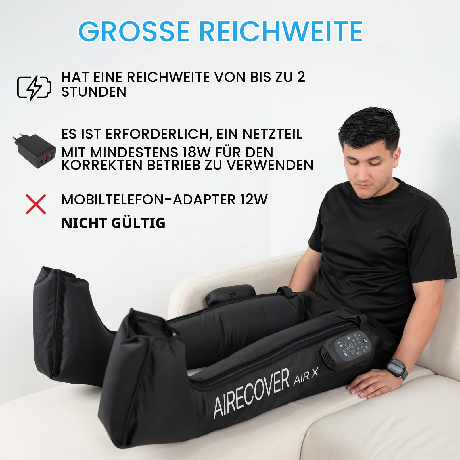 Kabelloses Beinmassagegerät, Recovery Boots mit 5 Luftkammern, Lymphdrainage & Muskelentspannung, Pressotherapie für Durchblutung & Erholung,30-250 mmHg, 5 Modi(M)