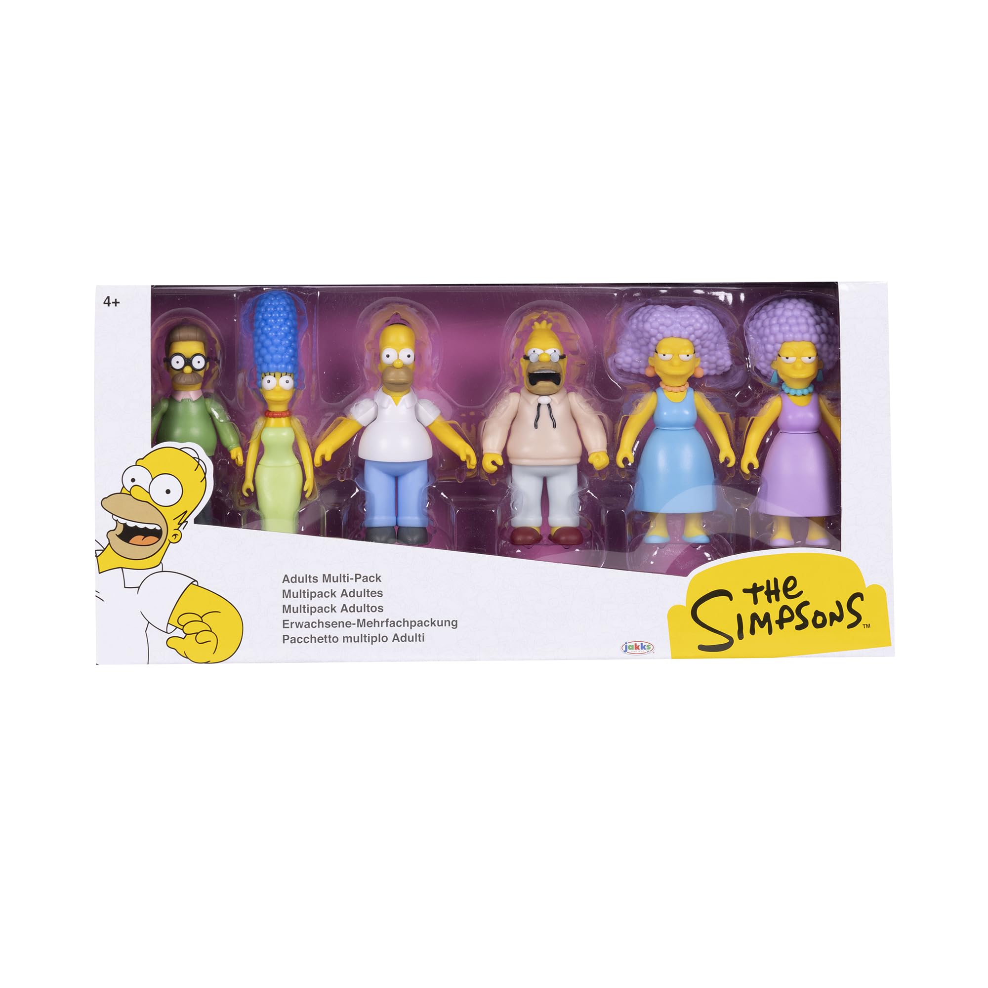 The Simpsons Adult Characters Action Figures Multi-Pack 2.5" / 6.35cm Scale Figures by JAKKS Pacific, Articulated, Includes Marge, Homer, Grampa Simpson, Ned Flanders, Patty and Selma