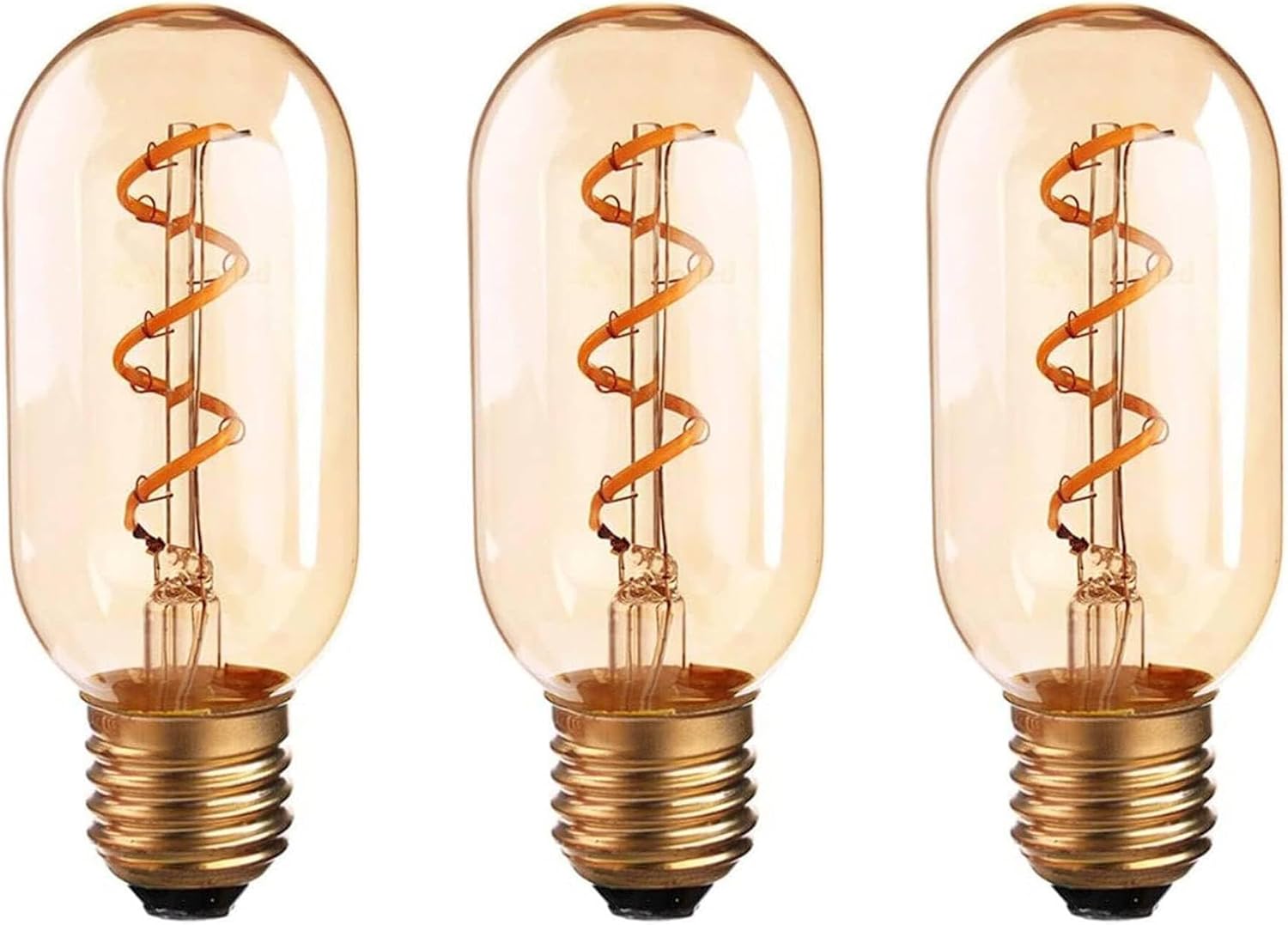 LED E26 Edison Light Bulb , T14/T45 Tubular 4W (40W Equivalent) LED Edison Bulb 4W E26 Screw Base, Amber Glass 2700K Warm White Spiral Filament Light for Pendant Lamps, Chandeliers, and Vintage Décor