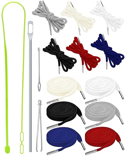 FIVEIZERO 16pcs Drawstring Cord Kit-12pcs Hoodie Strings (Flat & Round,6