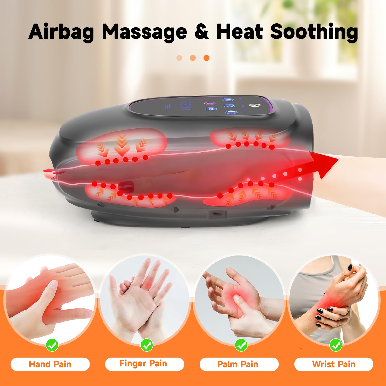 Handmassagegerät mit Wärme und Kompression, Kabelloses Handmassagegerät für Arthritis und Karpaltunnel, 3 Modi, 5 Stufen, Schmerzlinderung, beheizte Handgelenk-Fingermassage, Geschenke für Frauen
