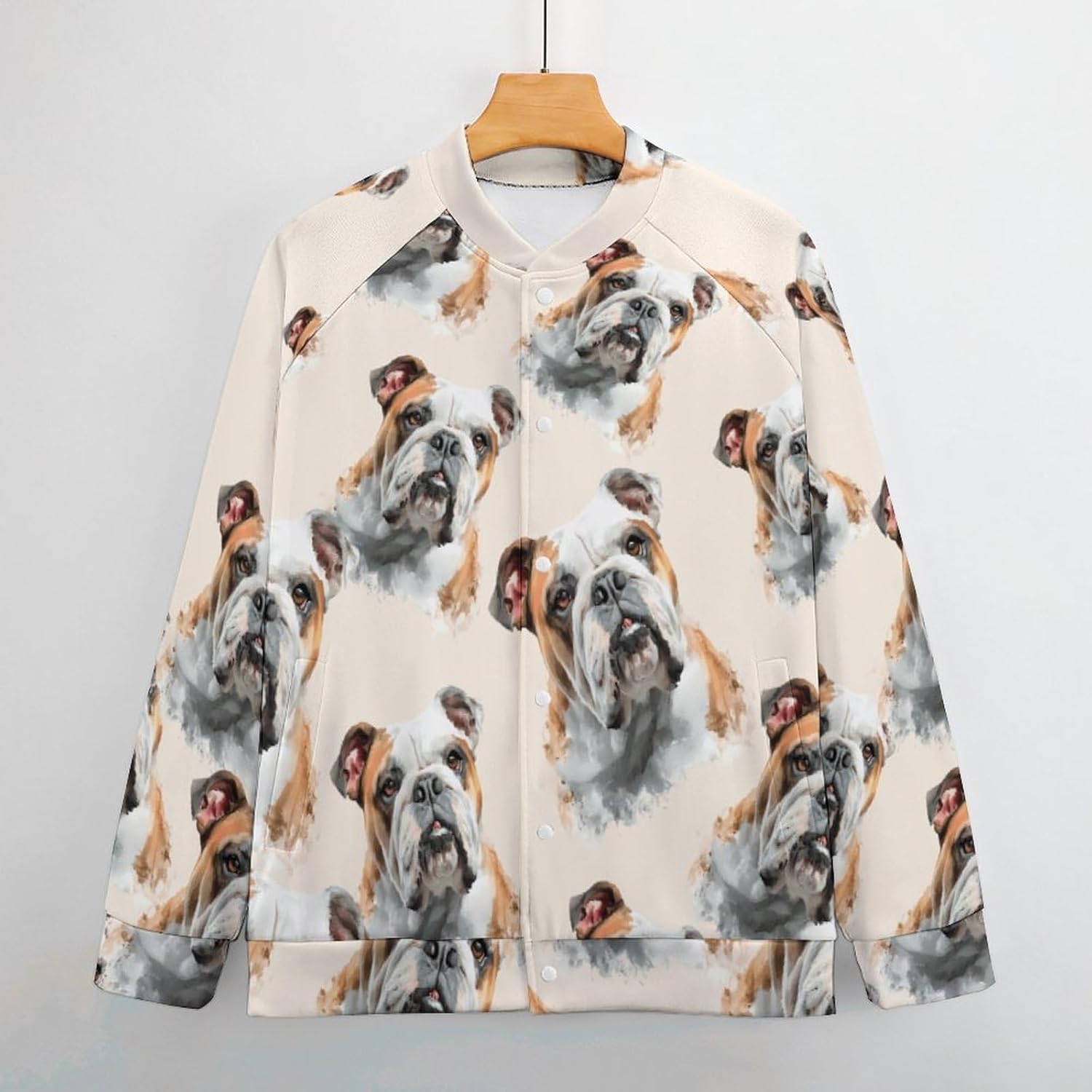 English Bulldog Watercolor Men's Baseball Bomber Lightweight Jacket Casual Coats Streetwear