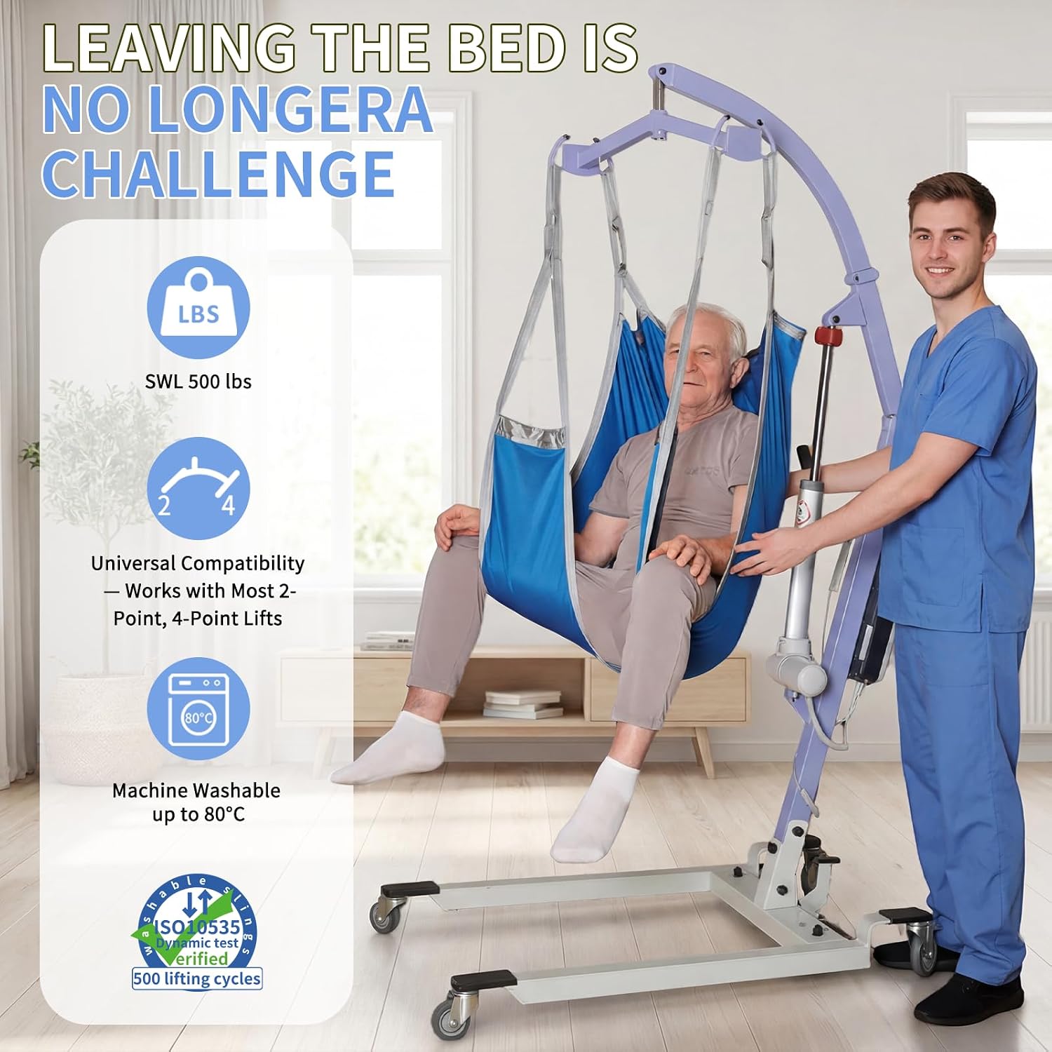 Lift Divided Leg Sling for Patient Transferring,Lifting and Toileting,Medical Lift Pad for Elderly and Disabled, Patient Transfer Aid with 500 lbs Weight Capacity (Blue, Small)
