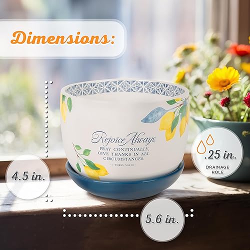 Miniatura 9 de Christian Art Gifts Maceta de cerámica blanca con versículo bíblico con bandeja de platillo para mujer His Mercy Never Fails, bonita floral para