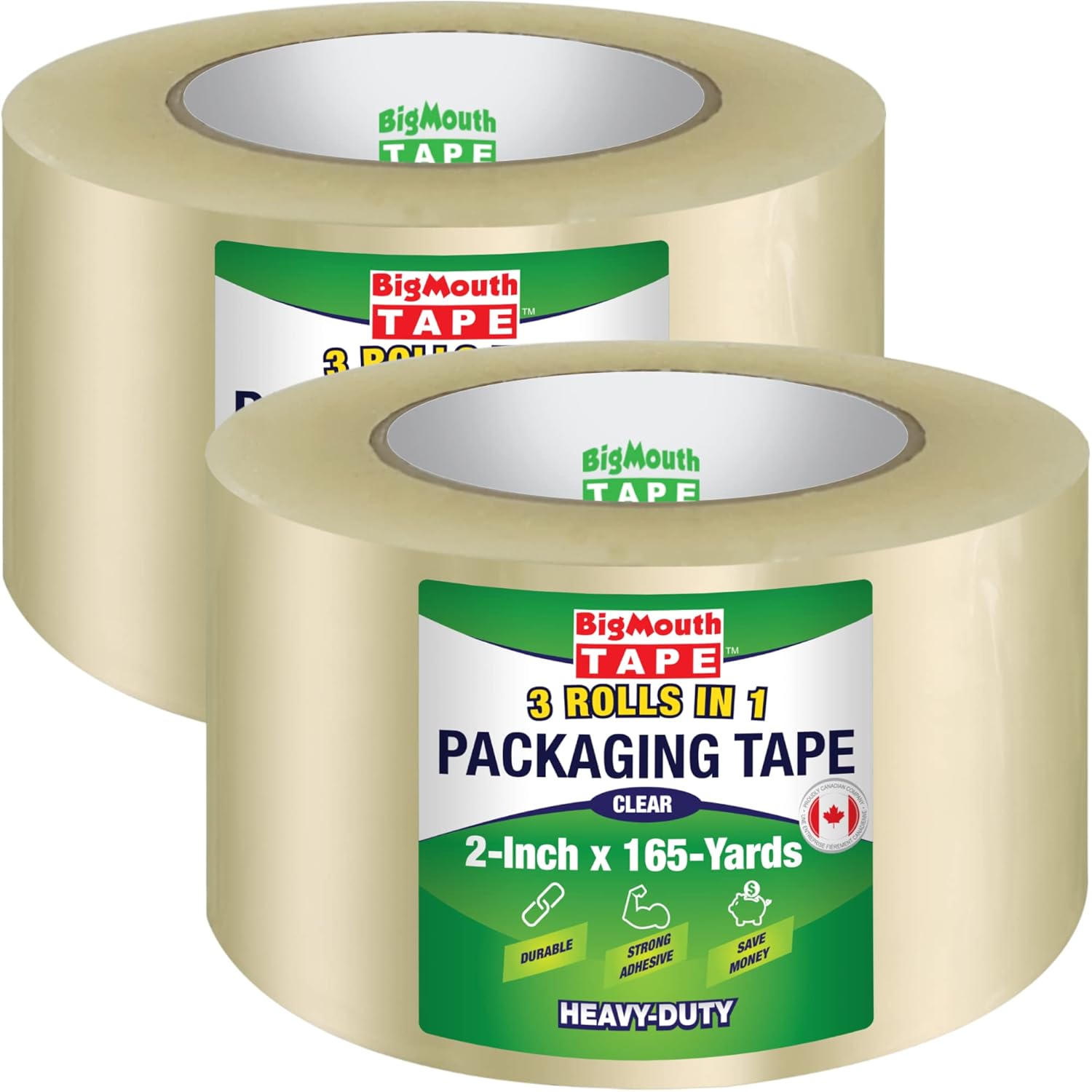 BigMouth Tape 3 rolls in 1 Clear Packing Tape 2 inch Wide, Box Tape