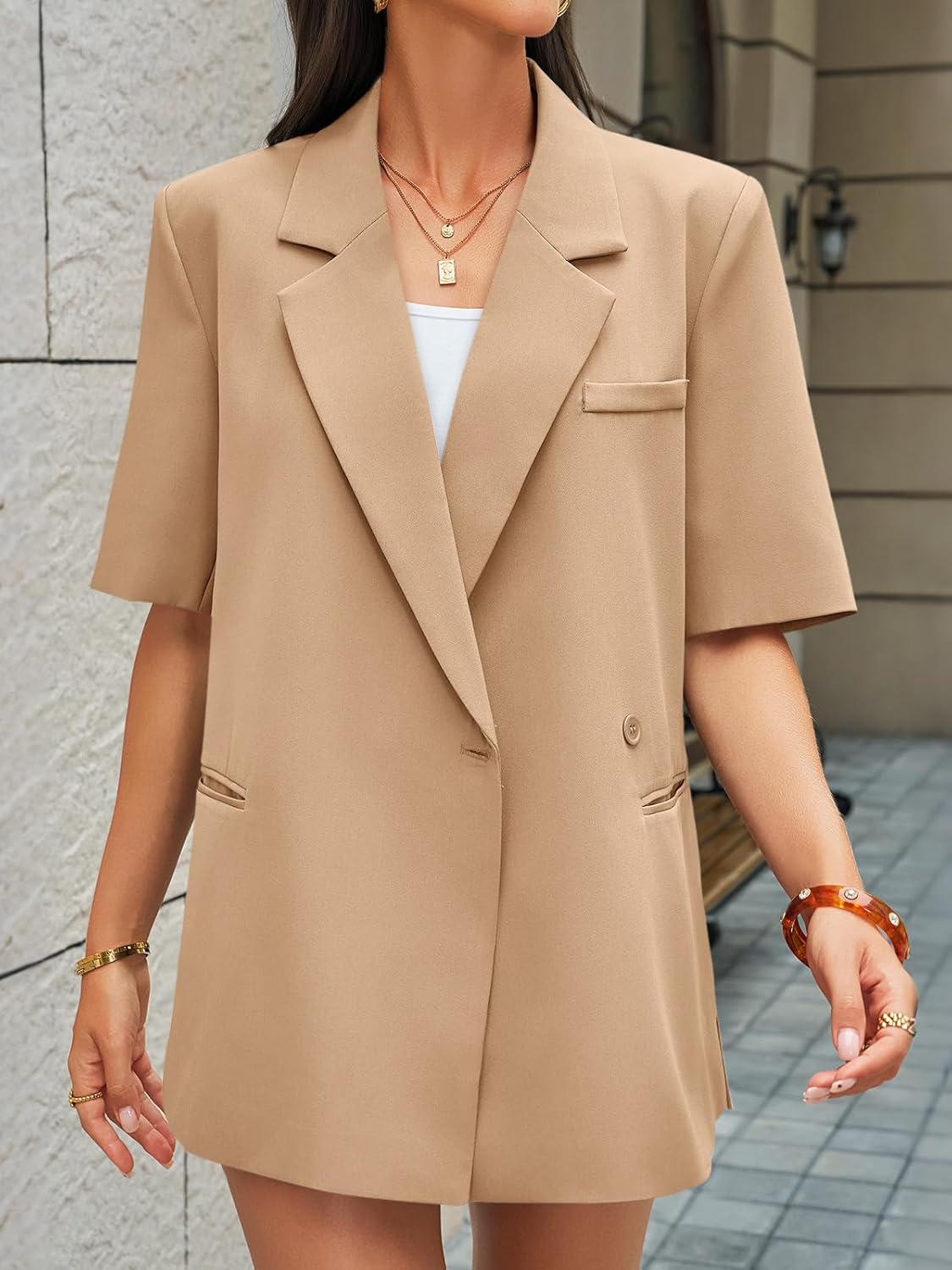 Cicy Bell Womens Summer Oversized Blazer Short Sleeve Lapel Button Down Business Casual Suit Jackets with Pockets - Image 4