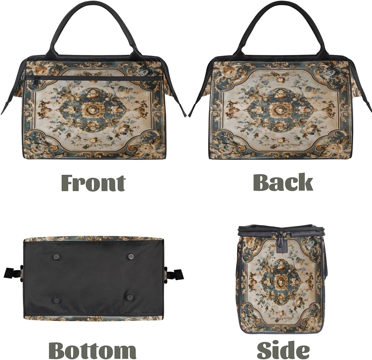 Duffel Bags Gym Bag for Women Men, Travel Duffel Bag with Trolley Sleeve, Waterproof Sports Gym Bag Weekender Overnight Bag Carry On Tote Bag for Gym Travel Sport, Tile Flowers Ornament Pattern - Image 5