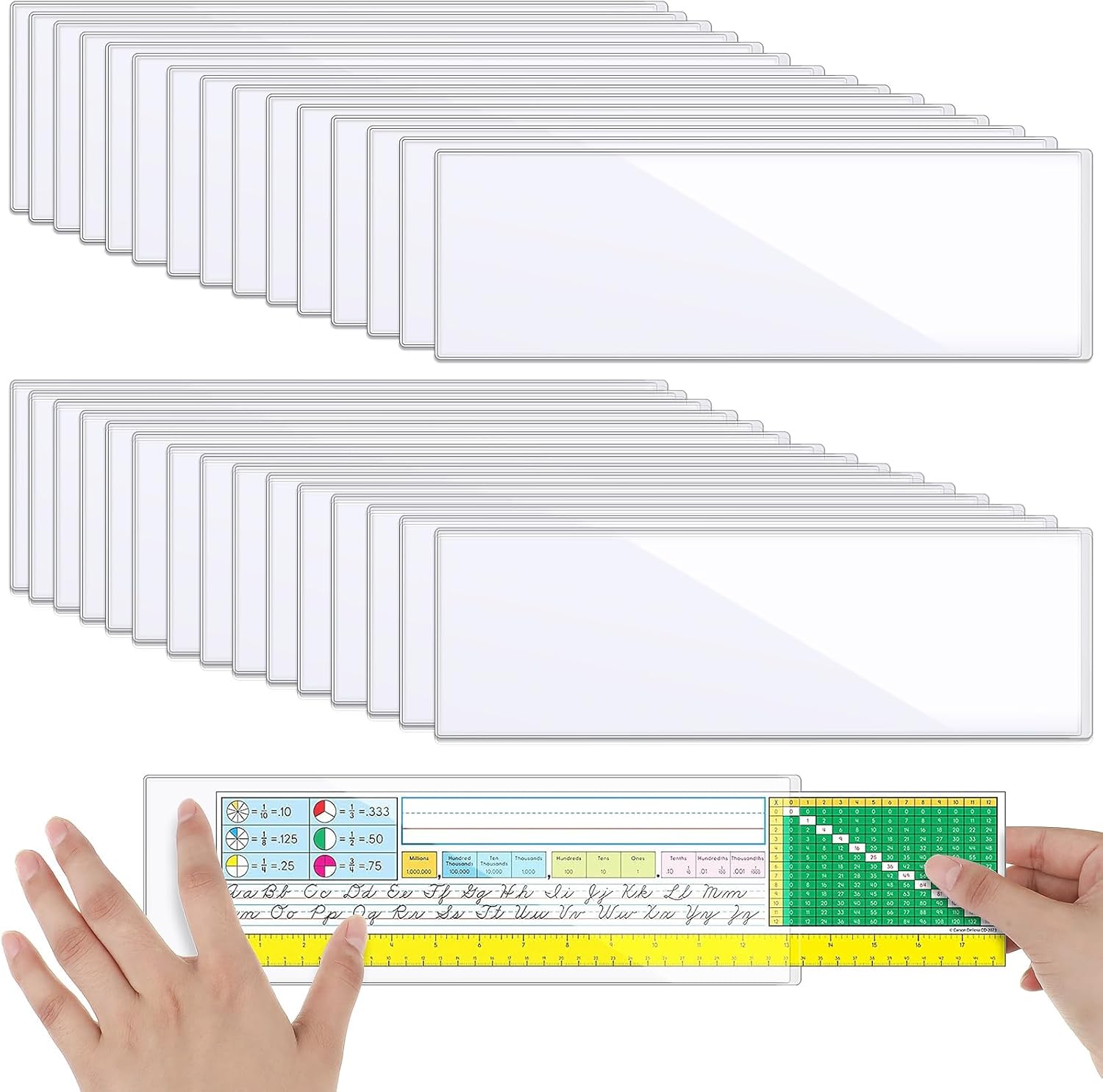 Outus 200 Pieces 4.45 x 13.19 Inch Clear Reusable Nameplate Pocket Bulk Thickened Self-adhesive Desk Name Tag Sleeves for School Classroom Desk, Office Supplies