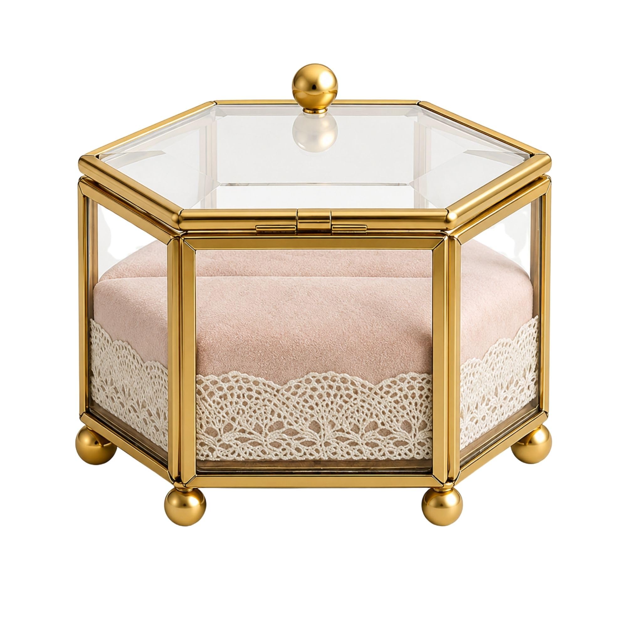 Multipurpose Hexagon Glass Storage Box | Decorative Organizer for Accessories, Keepsakes, Gift Items & Tabletop Display-image-9