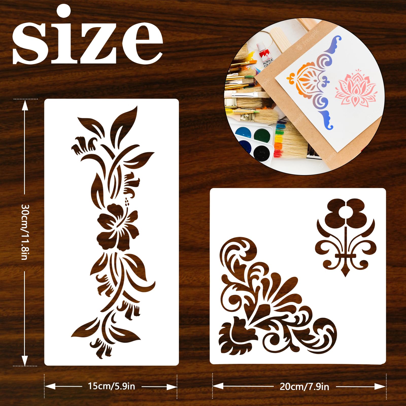 Qpout 12 Pezzi Stencil per Bordi di Fiori per Pittura, Stencil di Bordi per Disegno di Totem Tribale Fiore per Dipingere su Parete Mobili in Legno Pannello in Porcellana Wallpaper, Paper, Fabric
