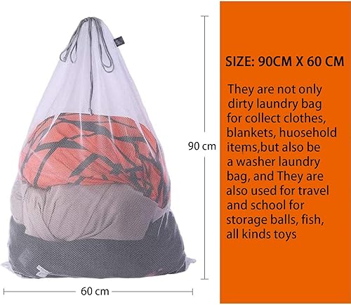 Miniatura 2 de Kimmama Bolsa de malla grande XL para lavandería, bolsa de malla gruesa de gran resistencia con correa de cordón, bolsa de almacenamiento de viaje