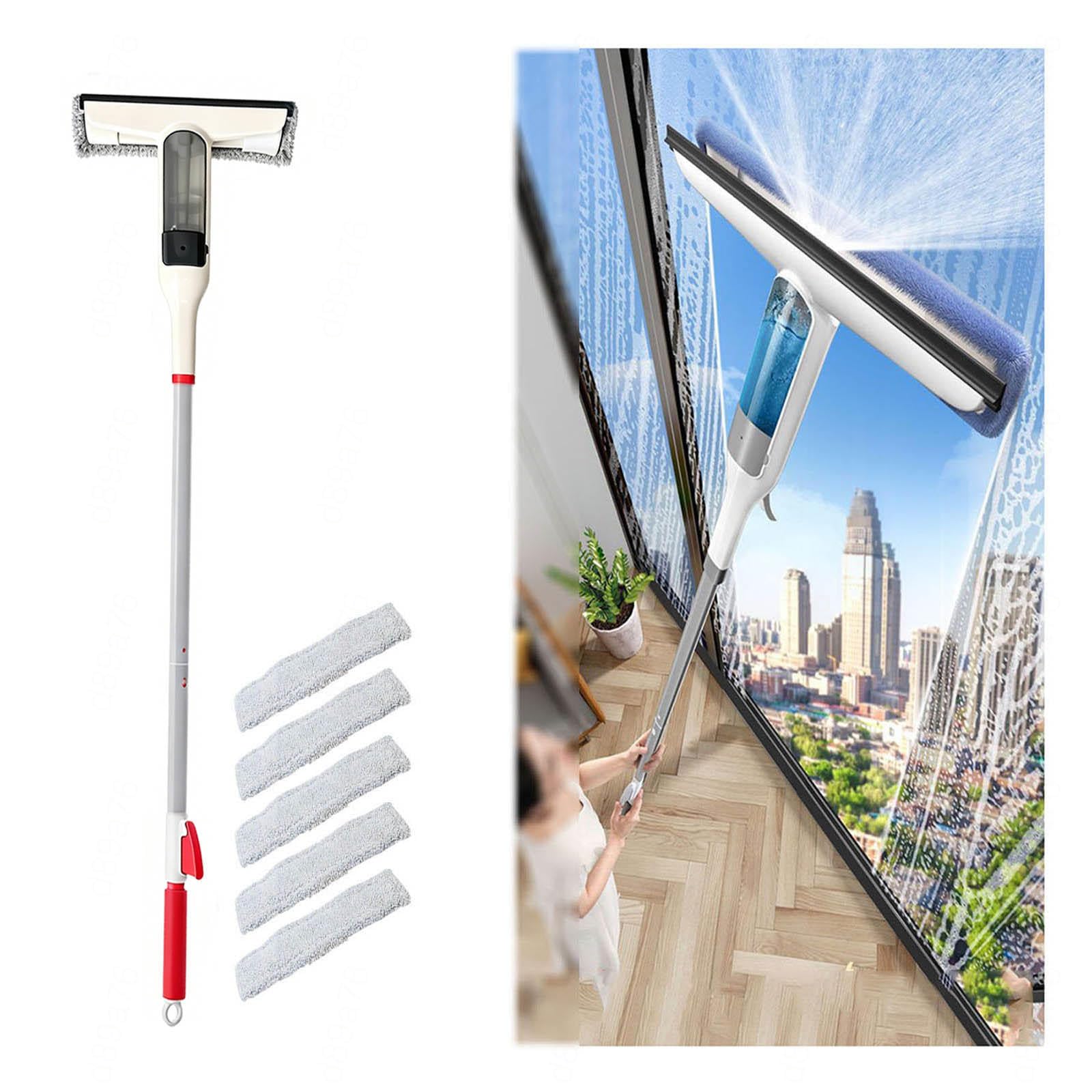 Teleskop Fensterwischer Abzieher Set 3 in 1 Sprühen Schrubben Abziehen Rotierender Glasreiniger Geeignet für Glas Autoscheiben usw