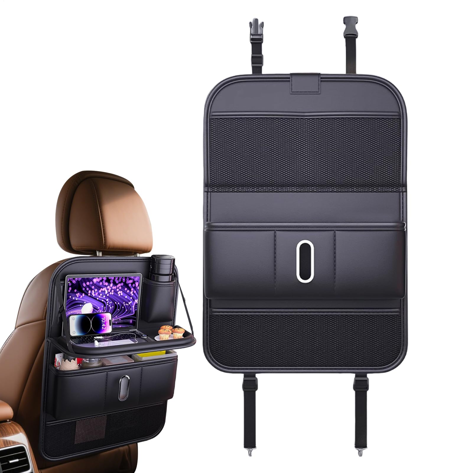 Backseat Organizer – Organizer per seggiolino auto per bambini, in pelle con ciotole pieghevoli, per alimenti