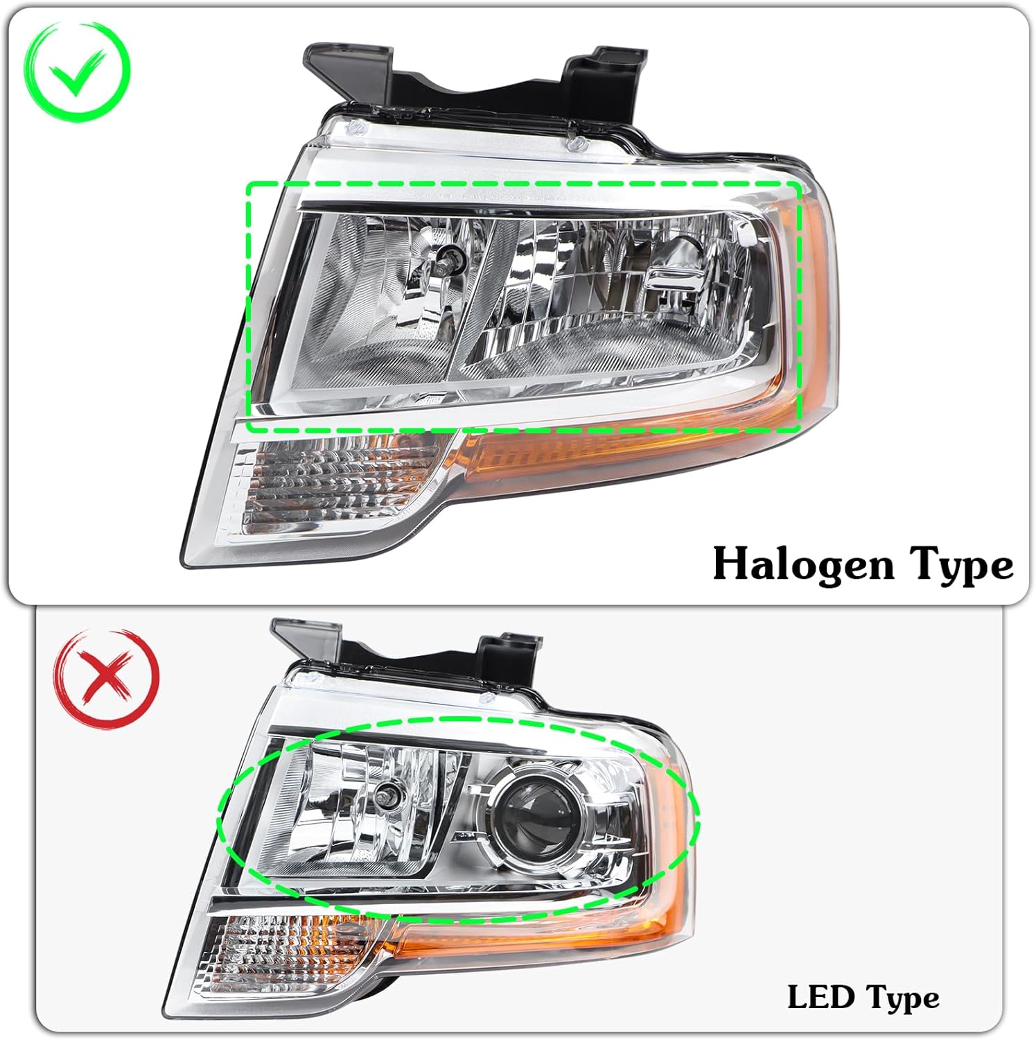 Left Halogen Headlights Assembly Compatible with 2015 2016 2017 Ford Expedition Front Headlamp Left Driver Side FO2503346, FL1Z13008G