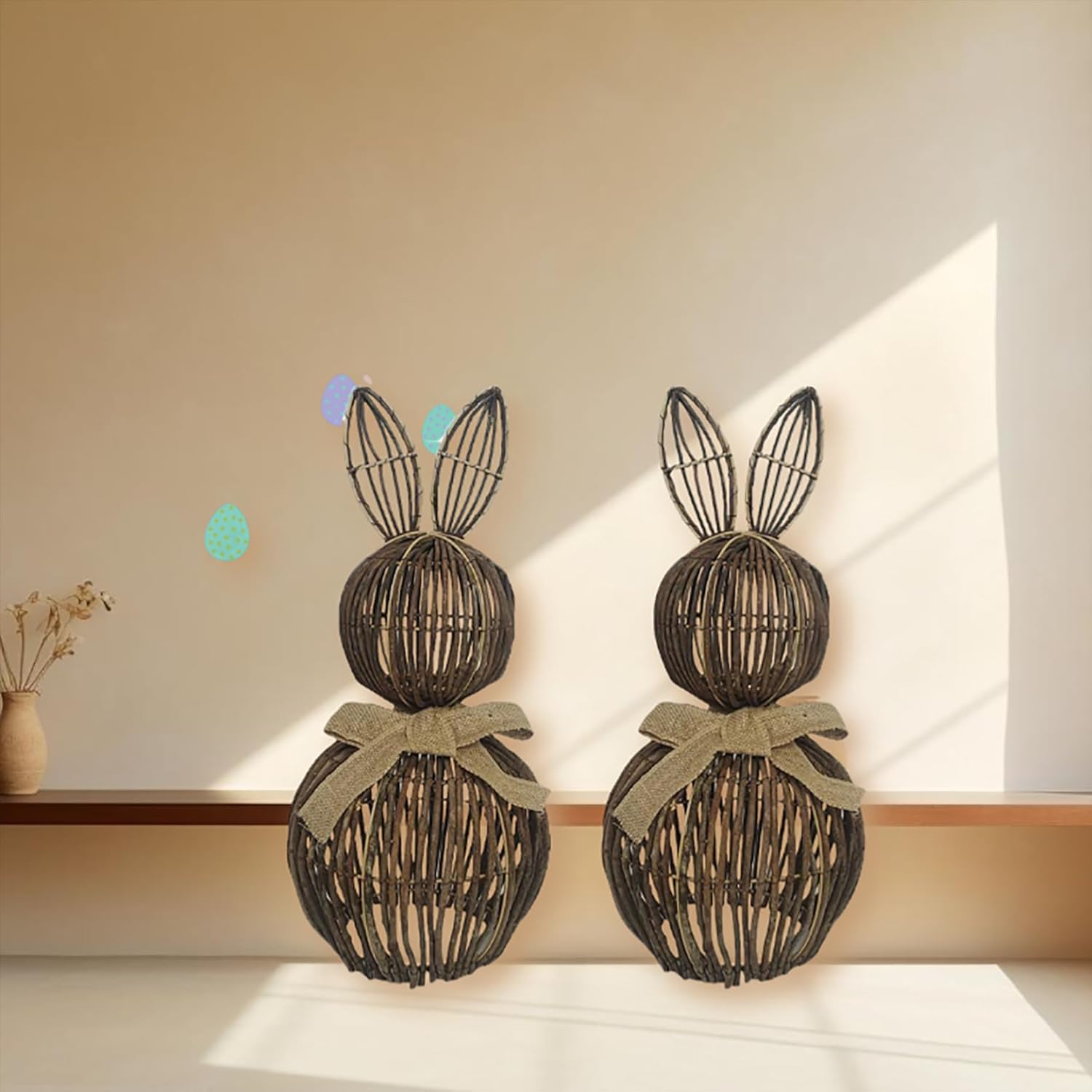 Rattan Bunny,𝑾𝒊𝒄𝒌𝒆𝒓Easter Bunny,𝑾𝒊𝒄𝒌𝒆𝒓 Easter Bunny Decor,𝑾𝒊𝒄𝒌𝒆𝒓 Easter Bunny Baskets,𝑾𝒊𝒄𝒌𝒆𝒓 Bunnies Topiary for Easter Porch Decor Outdoor/Indoor