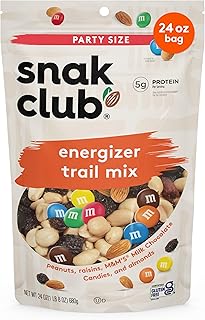 Snak Club Energizer Trail Mix with Roasted Salted Peanuts, Raisins, M&M’S Chocolate Candies, Roasted Almonds, Gluten-Free and Kosher Snack, 24 oz Resealable Bag