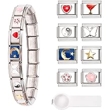 Italian Charms Bracelet 8 Additional Italian Charms with Opening Tools 9 mm Removable Modules for Italian Bracelets Stainless Steel Italian Charm Bracelet Charms Italian Style Charms for Women