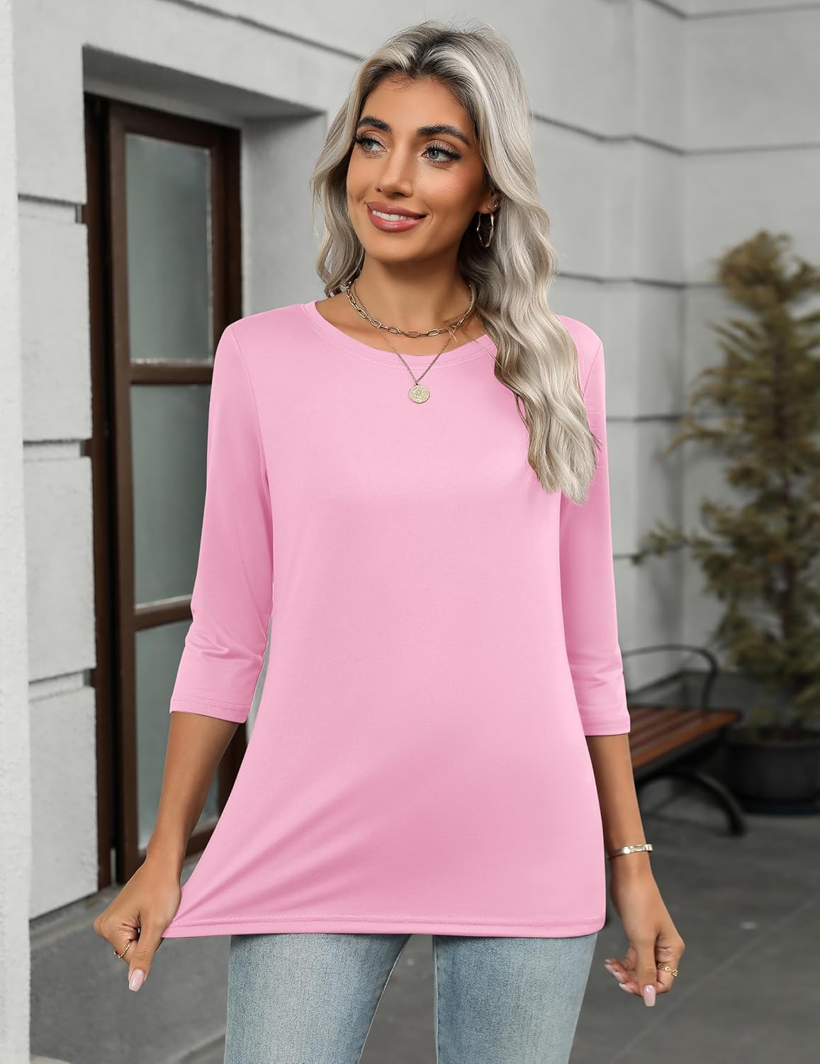 Zeagoo Women Tops 3 Pack 3/4 Sleeve Crewneck Cute Basics Tees Casual Fashion Spring Summer T Shirts Business Work Tee Top - Image 3