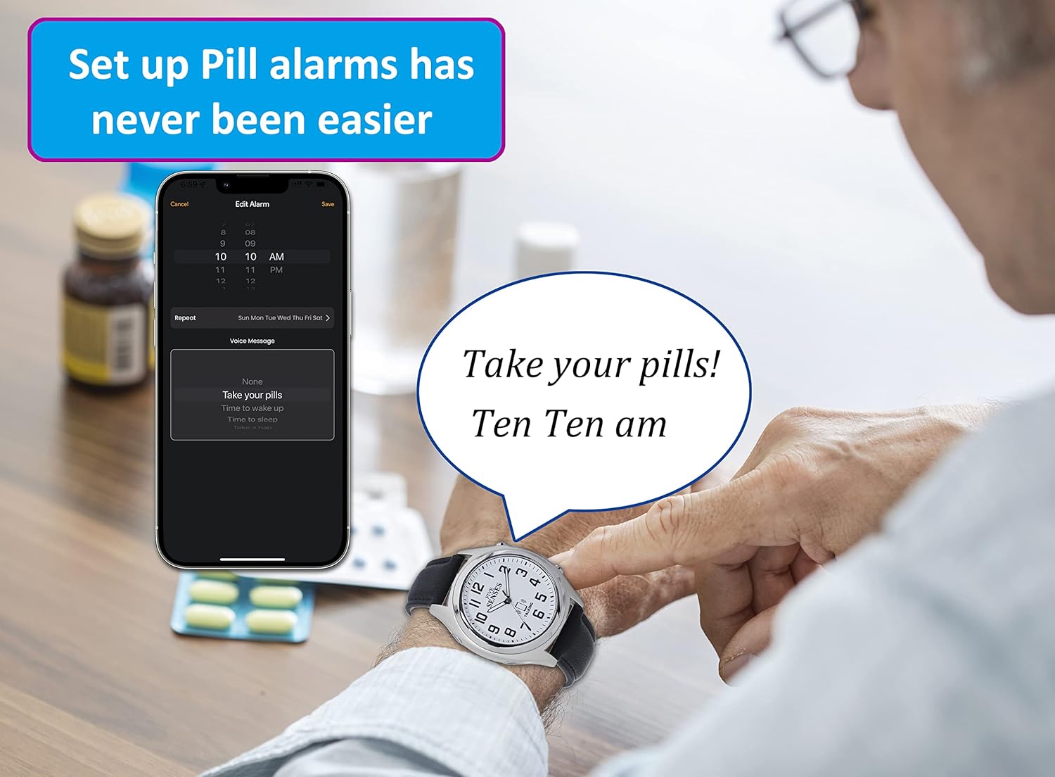 FIVE SENSES Smart Atomic Talking Watch for Visually Impaired App Controlled Second