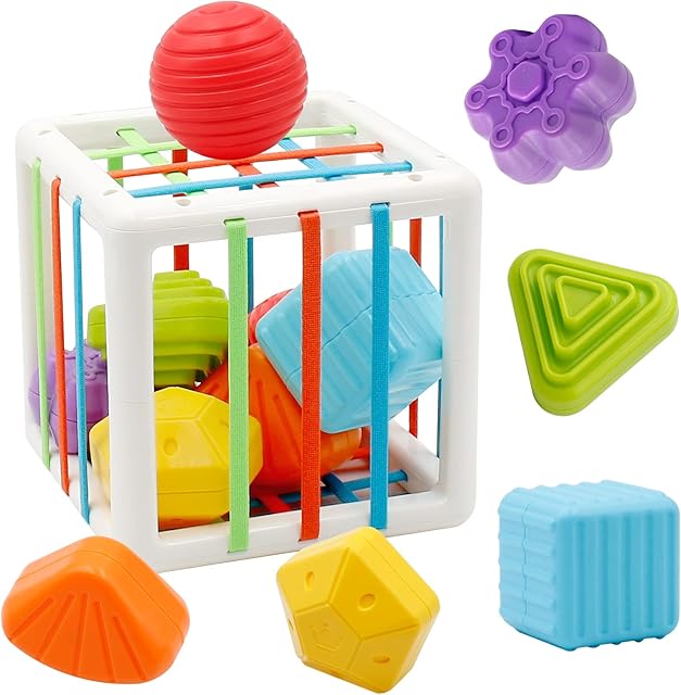 Gifts for Toddlers 1 2 3 Year Old Boys Girls, Baby Shape Sorter Toys for 6 Months Plus, Montessori Sensory Toys, for Baby Birthday, Christmas, Halloween Skills Developmental Gifts(7 PCS)
