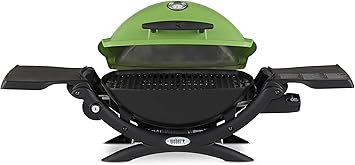 Weber Q1200 Liquid Propane Portable Gas Grill, Green 1Burner Travel and Camping Grill with CastIron Grates & Electronic Ignition (8,500 BTU Burner)