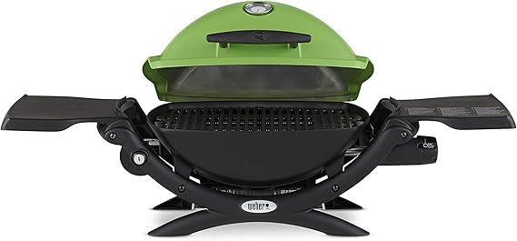 Weber Q1200 Liquid Propane Portable Gas Grill, Green 1Burner Travel and Camping Grill with CastIron Grates & Electronic Ignition (8,500 BTU Burner)