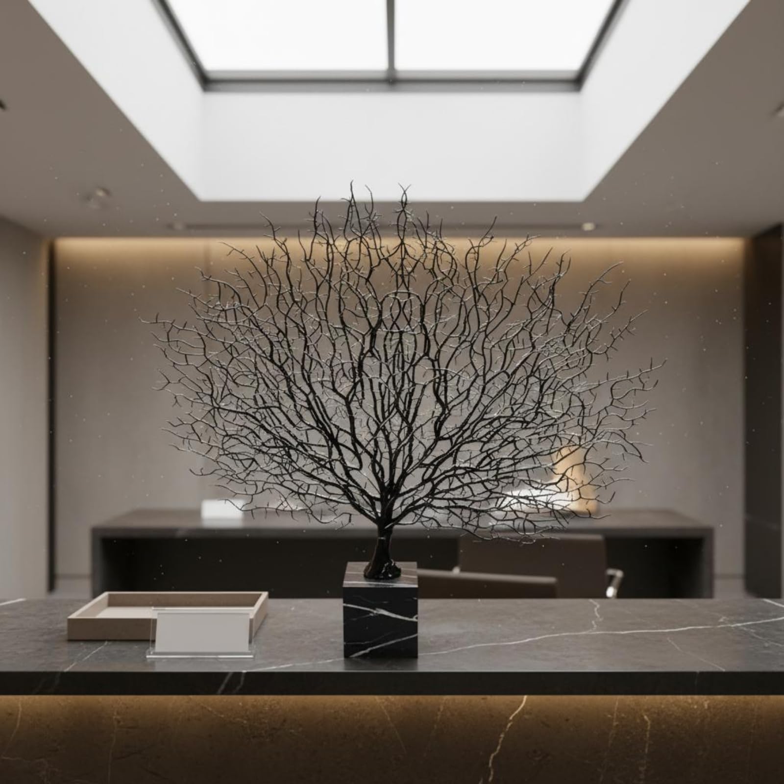 predolo Escultura de Mármol Coral Decorativo Adorno Centro de Mesa con Base Sólida y Estructura Metálica Estilo Moderno Adecuada para Consola Estantería Recibidor Oficina Hotel, Alto
