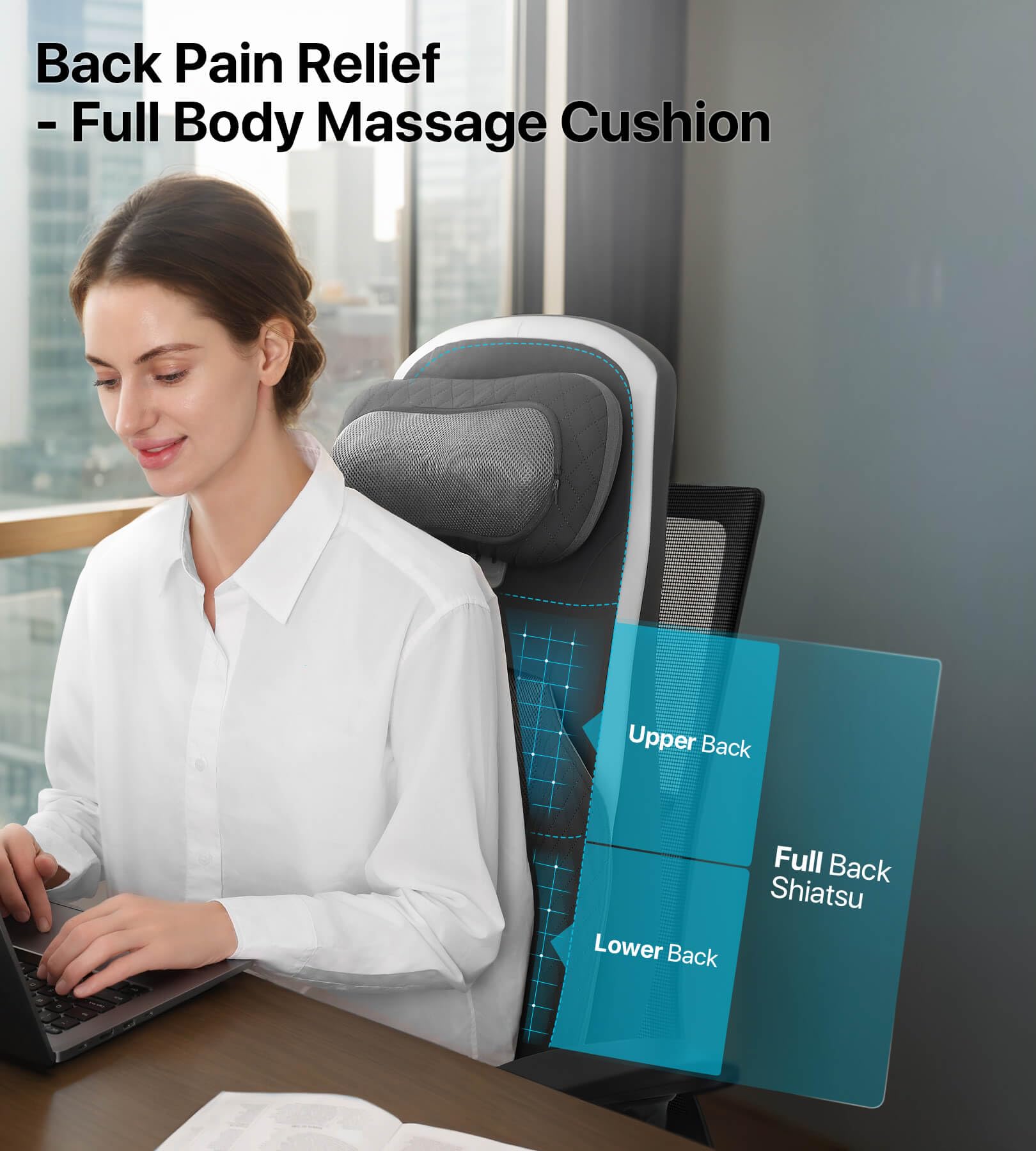 ALLJOY Fauteuil Massant Shiatsu Coussin de Massage Dos avec Compression et Chaleur, Siege Massant pour Massage du Cou et du Dos dans, Cadeau pour Maman Papa Homme Femme